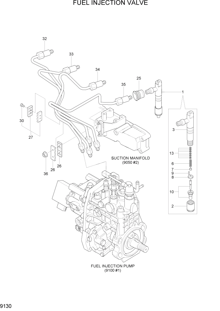 Схема запчастей Hyundai R80-7A - PAGE 9130 FUEL INJECTION VALVE ДВИГАТЕЛЬ БАЗА