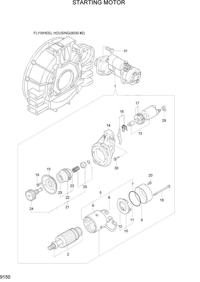 Схема запчастей Hyundai R80-7A - PAGE 9150 STARTING MOTOR ДВИГАТЕЛЬ БАЗА