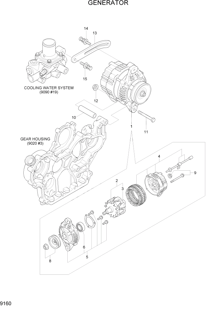 Схема запчастей Hyundai R80-7A - PAGE 9160 GENERATOR ДВИГАТЕЛЬ БАЗА