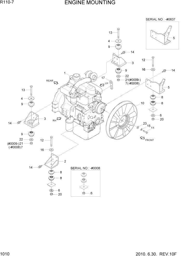 Схема запчастей Hyundai R110-7 - PAGE 1010 ENGINE MOUNTING СИСТЕМА ДВИГАТЕЛЯ