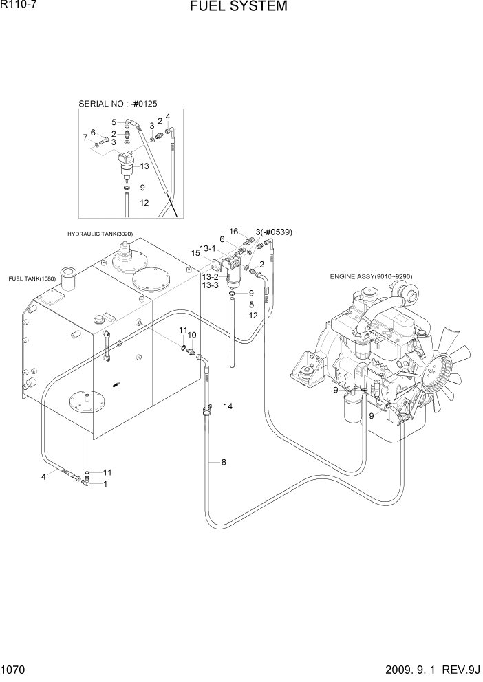 Схема запчастей Hyundai R110-7 - PAGE 1070 FUEL SYSTEM СИСТЕМА ДВИГАТЕЛЯ