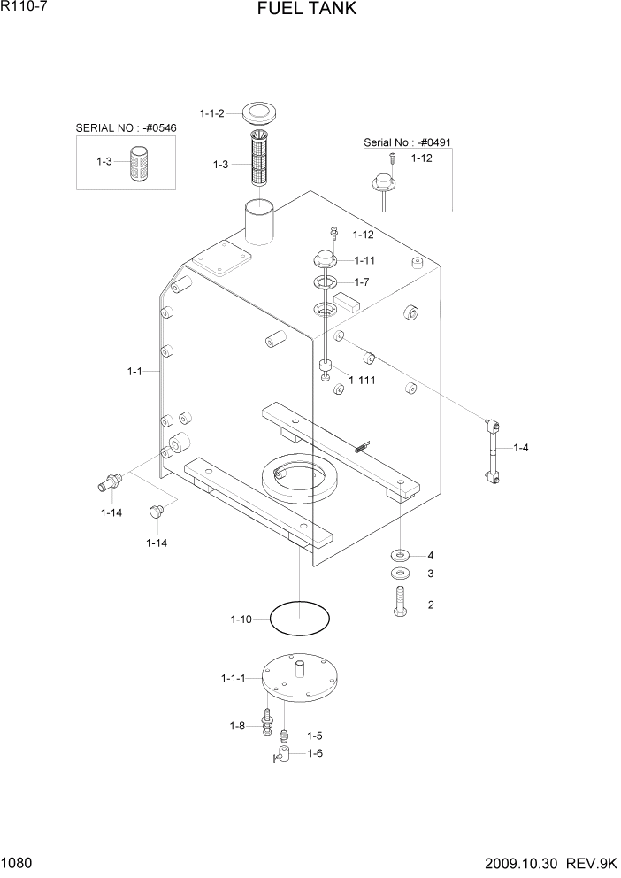 Схема запчастей Hyundai R110-7 - PAGE 1080 FUEL TANK СИСТЕМА ДВИГАТЕЛЯ