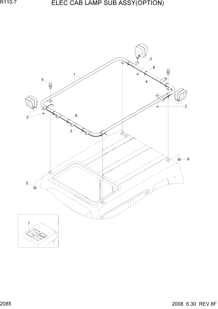 Схема запчастей Hyundai R110-7 - PAGE 2085 ELEC CAB LAMP SUB ASSY(OPTION) ЭЛЕКТРИЧЕСКАЯ СИСТЕМА