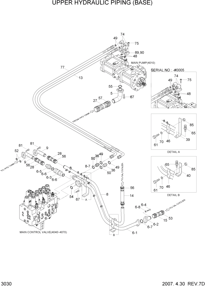 Схема запчастей Hyundai R110-7 - PAGE 3030 UPPER HYDRAULIC PIPING(BASE) ГИДРАВЛИЧЕСКАЯ СИСТЕМА