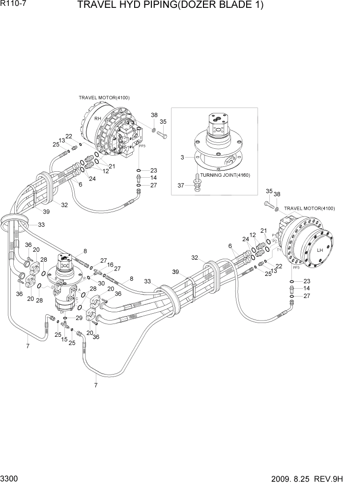 Схема запчастей Hyundai R110-7 - PAGE 3300 TRAVEL HYD PIPING(DOZER BLADE 1) ГИДРАВЛИЧЕСКАЯ СИСТЕМА