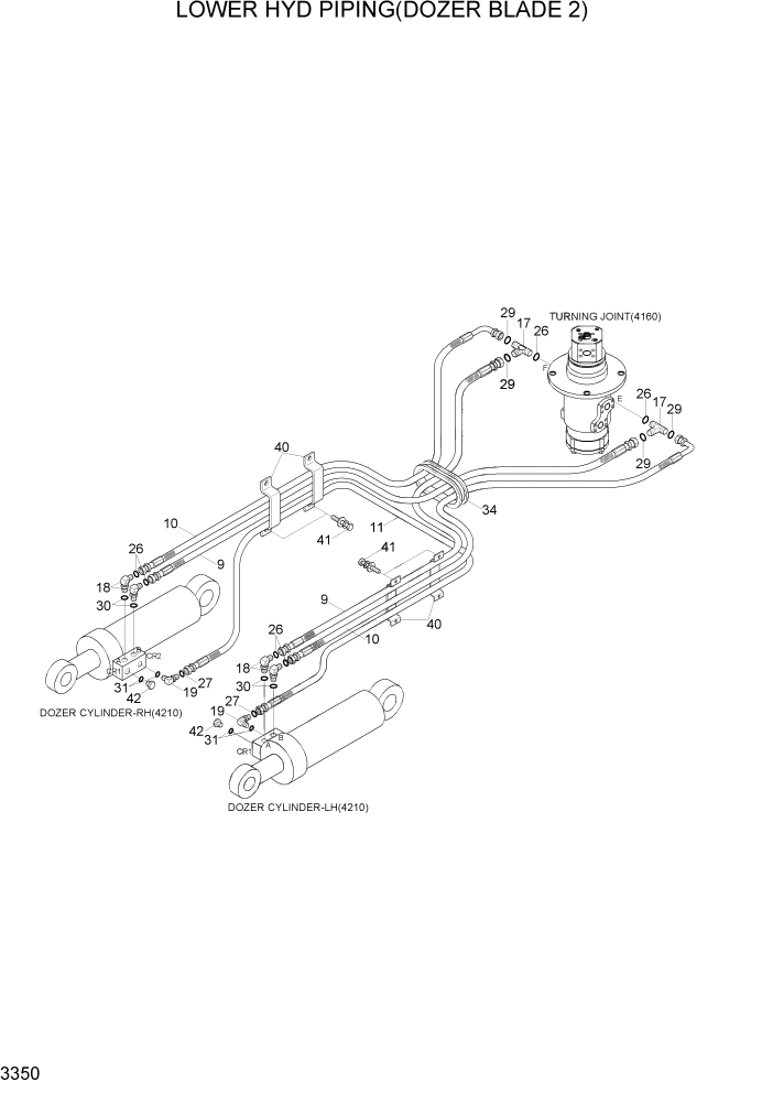 Схема запчастей Hyundai R110-7 - PAGE 3350 TRAVEL HYD PIPING(DOZER BLADE 2) ГИДРАВЛИЧЕСКАЯ СИСТЕМА