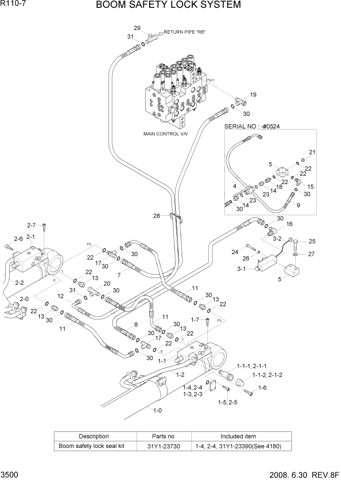 Схема запчастей Hyundai R110-7 - PAGE 3500 BOOM SAFETY LOCK SYSTEM ГИДРАВЛИЧЕСКАЯ СИСТЕМА