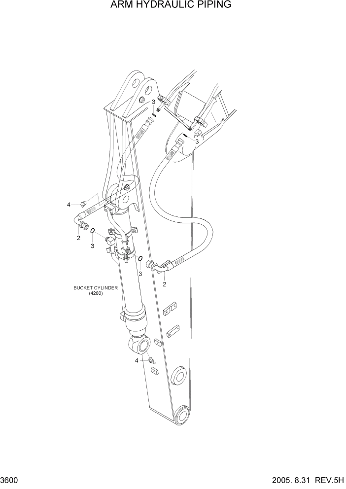 Схема запчастей Hyundai R110-7 - PAGE 3600 ARM HYDRAULIC PIPING ГИДРАВЛИЧЕСКАЯ СИСТЕМА