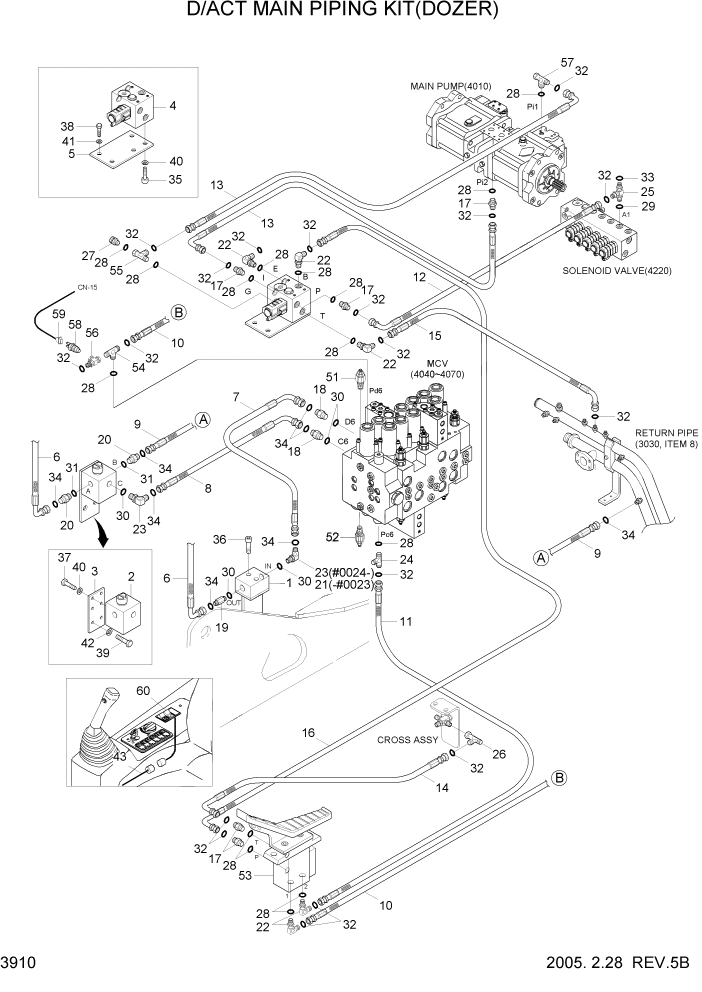 Схема запчастей Hyundai R110-7 - PAGE 3910 D/ACT MAIN PIPING KIT(DOZER) ГИДРАВЛИЧЕСКАЯ СИСТЕМА