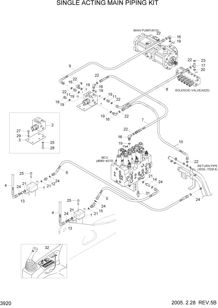 Схема запчастей Hyundai R110-7 - PAGE 3920 SINGLE ACTING MAIN PIPING KIT ГИДРАВЛИЧЕСКАЯ СИСТЕМА