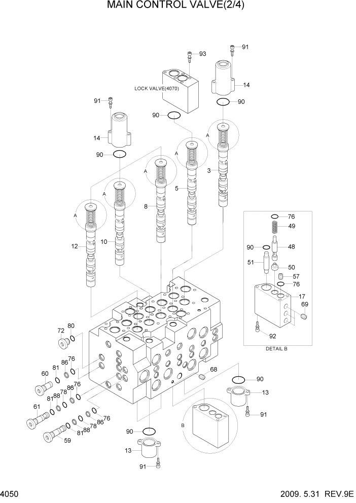 Схема запчастей Hyundai R110-7 - PAGE 4050 MAIN CONTROL VALVE(2/4) ГИДРАВЛИЧЕСКИЕ КОМПОНЕНТЫ