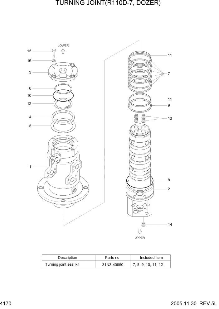 Схема запчастей Hyundai R110-7 - PAGE 4170 TURNING JOINT(R110D-7, DOZER) ГИДРАВЛИЧЕСКИЕ КОМПОНЕНТЫ