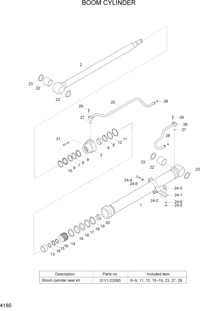 Схема запчастей Hyundai R110-7 - PAGE 4180 BOOM CYLINDER ГИДРАВЛИЧЕСКИЕ КОМПОНЕНТЫ