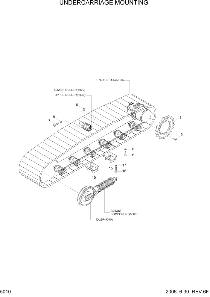 Схема запчастей Hyundai R110-7 - PAGE 5010 UNDERCARRIAGE MOUNTING ХОДОВАЯ ЧАСТЬ