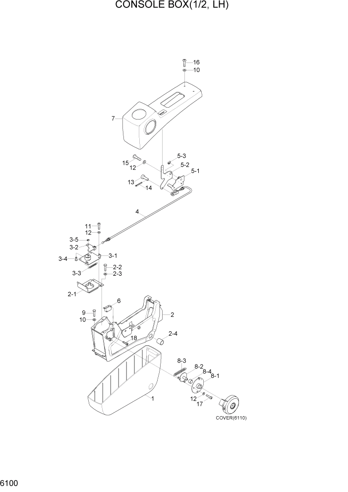 Схема запчастей Hyundai R110-7 - PAGE 6100 CONSOLE BOX(1/2, LH) СТРУКТУРА