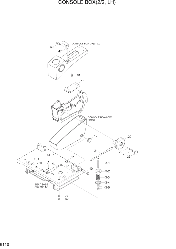 Схема запчастей Hyundai R110-7 - PAGE 6110 CONSOLE BOX(2/2, LH) СТРУКТУРА