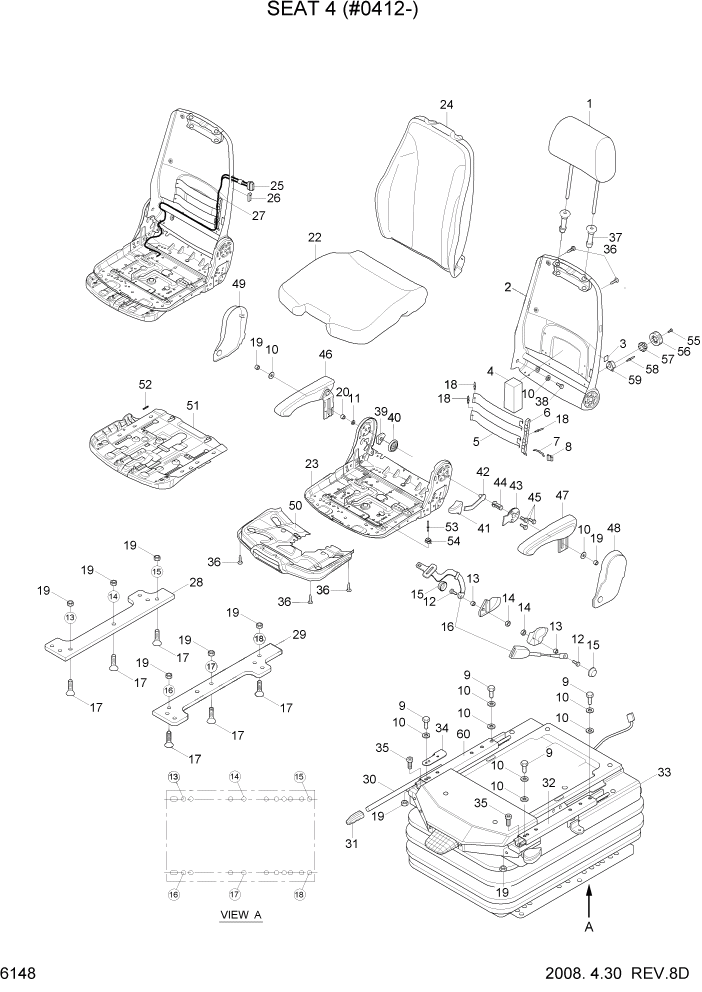 Схема запчастей Hyundai R110-7 - PAGE 6148 SEAT 4 (#0412-) СТРУКТУРА