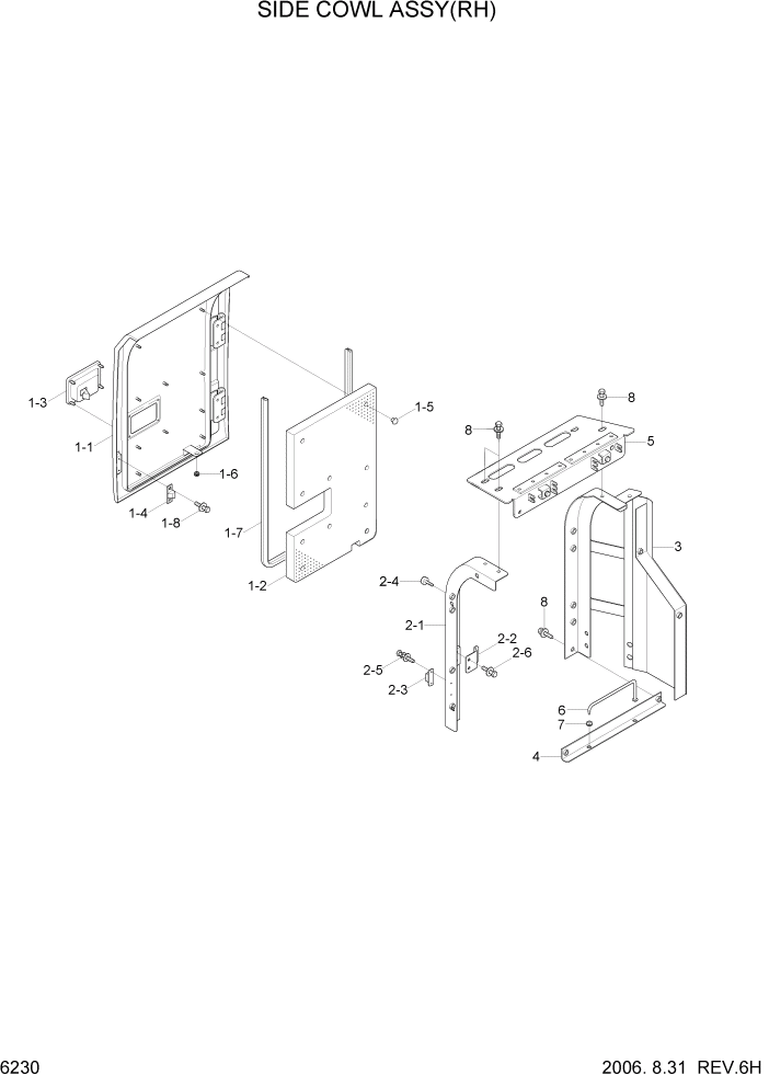 Схема запчастей Hyundai R110-7 - PAGE 6230 SIDE COWL ASSY(RH) СТРУКТУРА