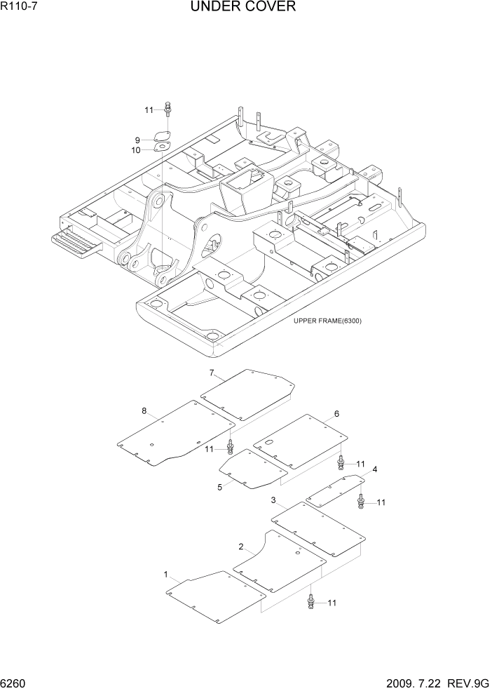 Схема запчастей Hyundai R110-7 - PAGE 6260 UNDER COVER СТРУКТУРА