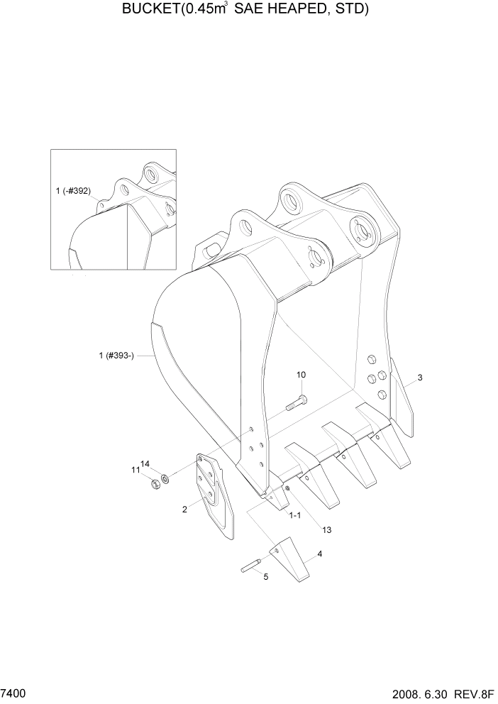 Схема запчастей Hyundai R110-7 - PAGE 7400 BUCKET(0.45M3 SAE HEAPED, STD) РАБОЧЕЕ ОБОРУДОВАНИЕ