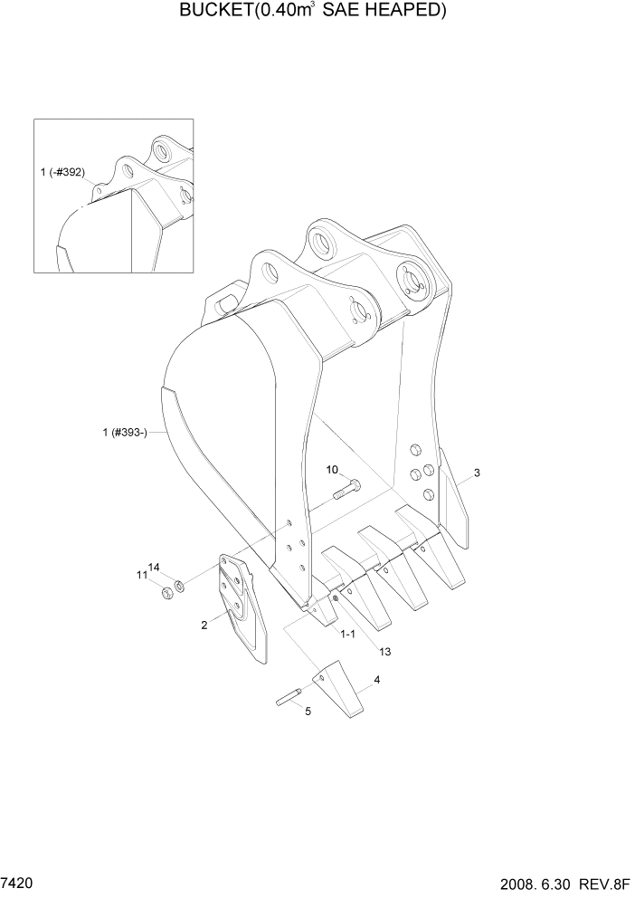 Схема запчастей Hyundai R110-7 - PAGE 7420 BUCKET(0.40M3 SAE HEAPED) РАБОЧЕЕ ОБОРУДОВАНИЕ