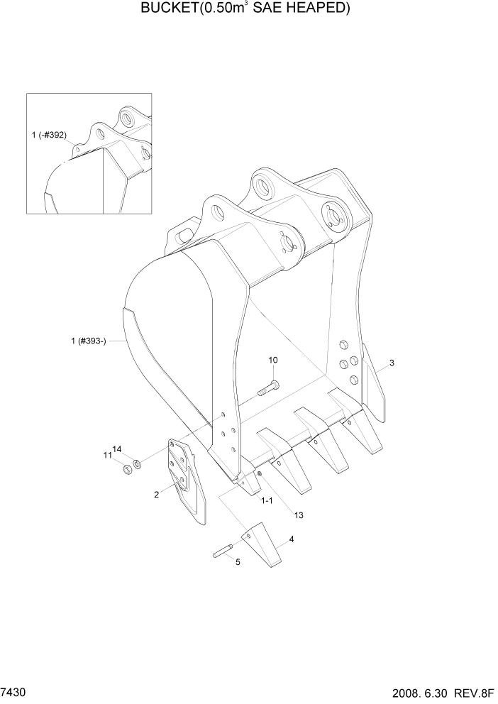 Схема запчастей Hyundai R110-7 - PAGE 7430 BUCKET(0.50M3 SAE HEAPED) РАБОЧЕЕ ОБОРУДОВАНИЕ