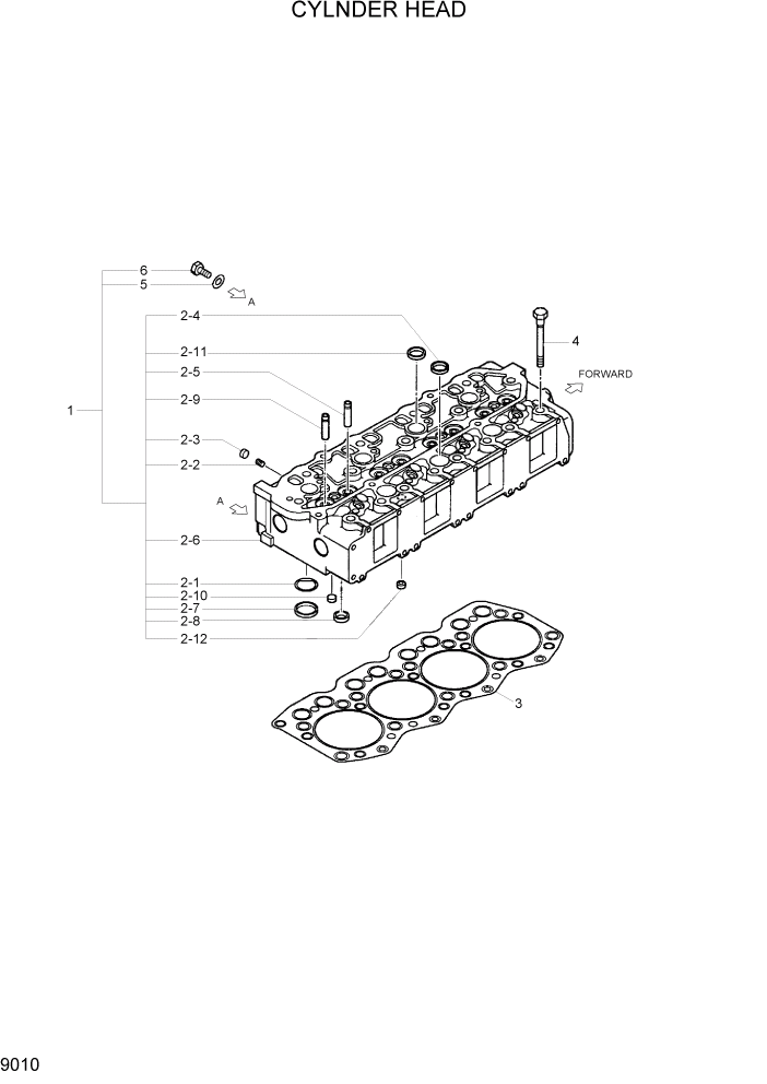 Схема запчастей Hyundai R110-7 - PAGE 9010 CYLINDER HEAD ДВИГАТЕЛЬ БАЗА