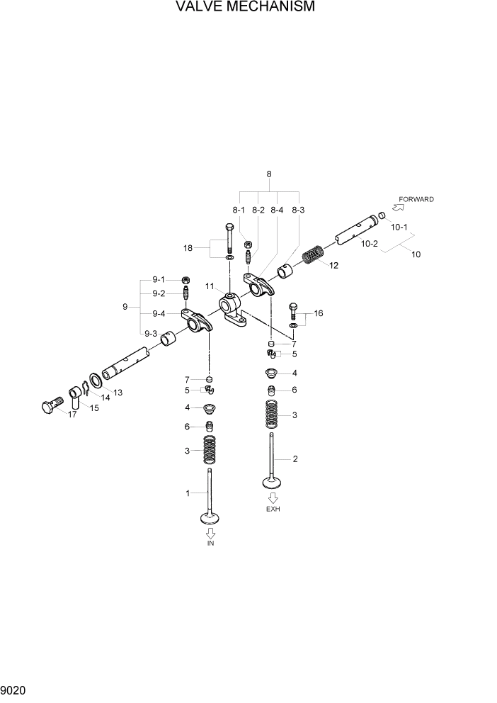 Схема запчастей Hyundai R110-7 - PAGE 9020 VALVE MECHANISM ДВИГАТЕЛЬ БАЗА