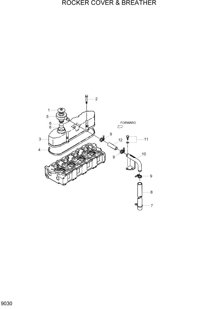 Схема запчастей Hyundai R110-7 - PAGE 9030 ROCKER COVER & BREATHER ДВИГАТЕЛЬ БАЗА