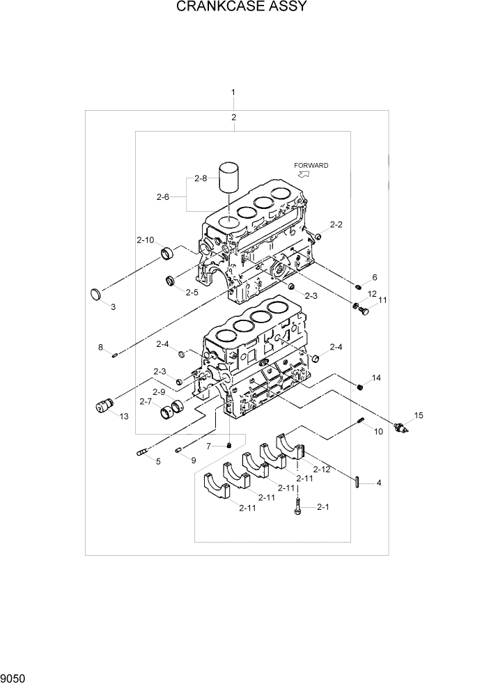 Схема запчастей Hyundai R110-7 - PAGE 9050 CRANKECASE ASSY ДВИГАТЕЛЬ БАЗА