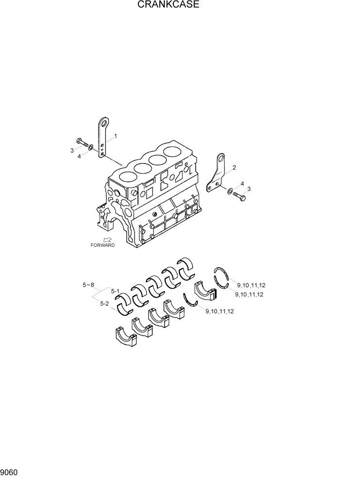 Схема запчастей Hyundai R110-7 - PAGE 9060 CRANKECASE ДВИГАТЕЛЬ БАЗА