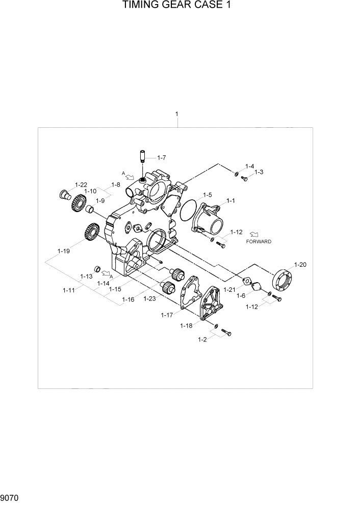 Схема запчастей Hyundai R110-7 - PAGE 9070 TIMING GEAR CASE 1 ДВИГАТЕЛЬ БАЗА