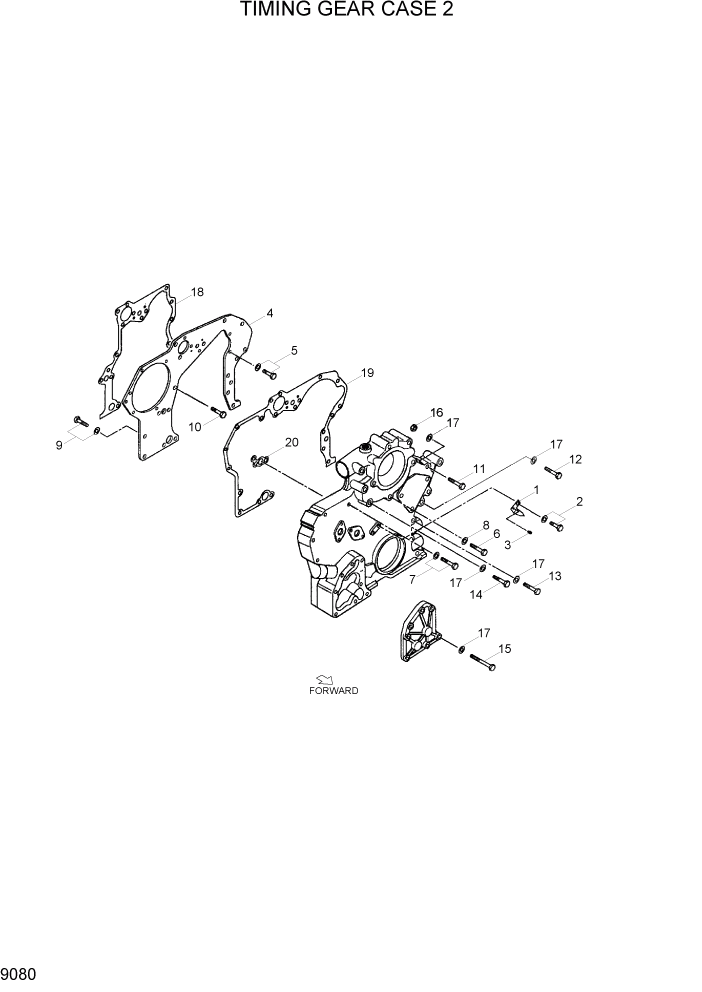 Схема запчастей Hyundai R110-7 - PAGE 9080 TIMING GEAR CASE 2 ДВИГАТЕЛЬ БАЗА