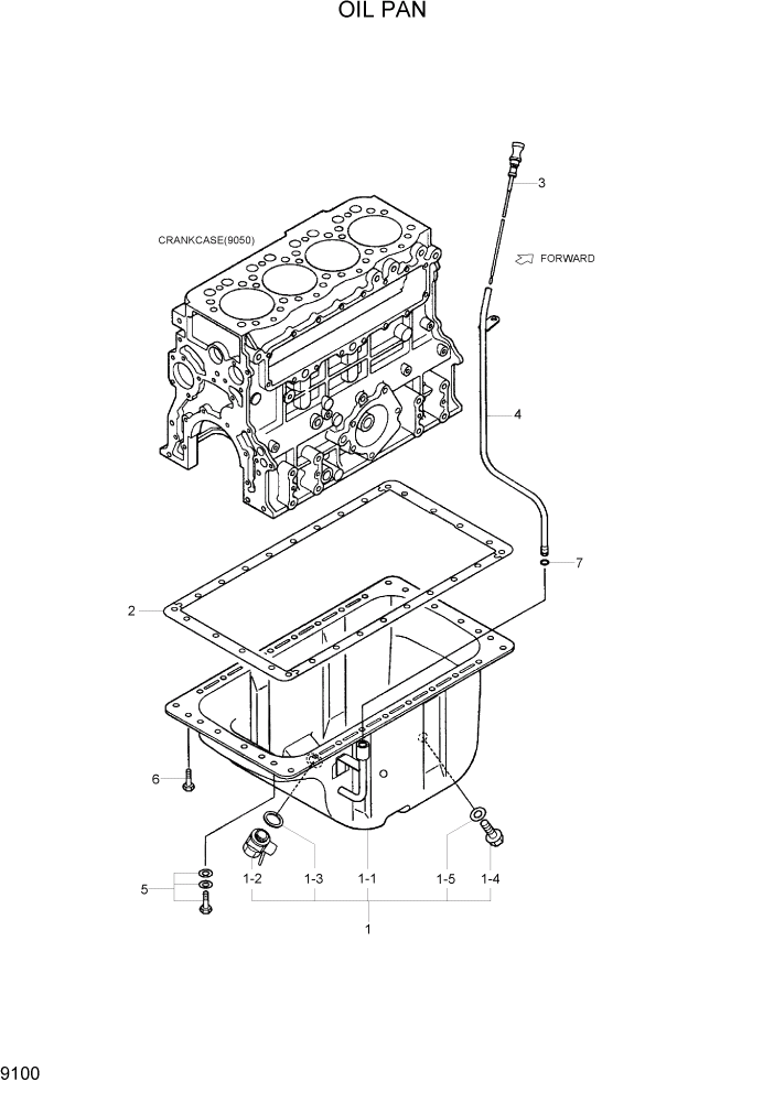 Схема запчастей Hyundai R110-7 - PAGE 9100 OIL PAN ДВИГАТЕЛЬ БАЗА