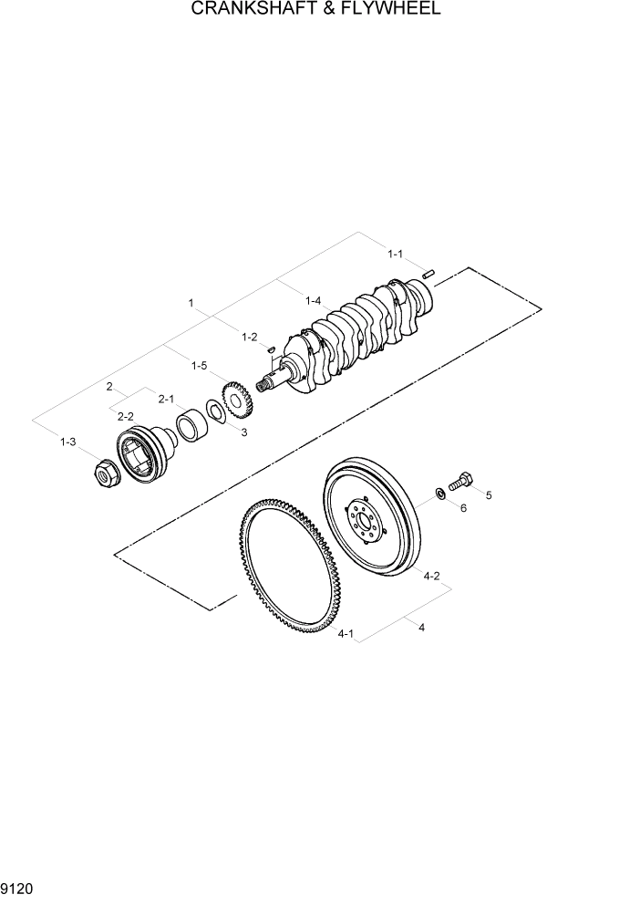 Схема запчастей Hyundai R110-7 - PAGE 9120 CRANKSHAFT & FLYWHEEL ДВИГАТЕЛЬ БАЗА