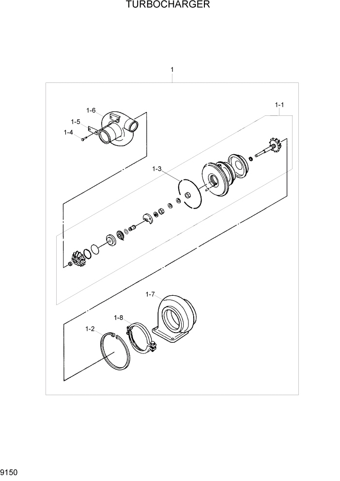 Схема запчастей Hyundai R110-7 - PAGE 9150 TURBOCHARGER ДВИГАТЕЛЬ БАЗА