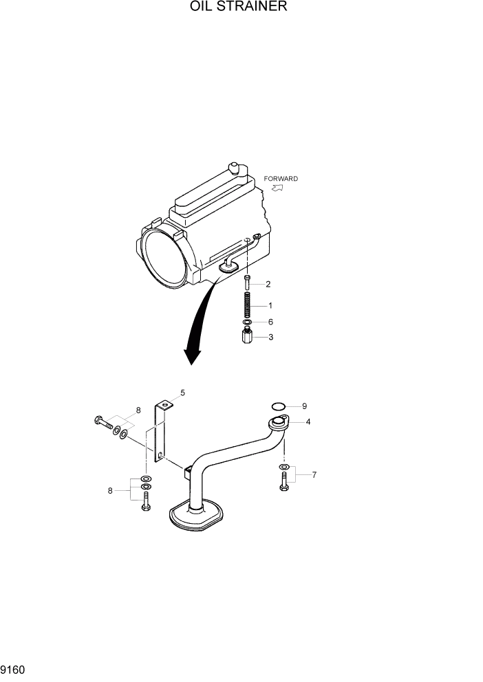 Схема запчастей Hyundai R110-7 - PAGE 9160 OIL STRAINER ДВИГАТЕЛЬ БАЗА