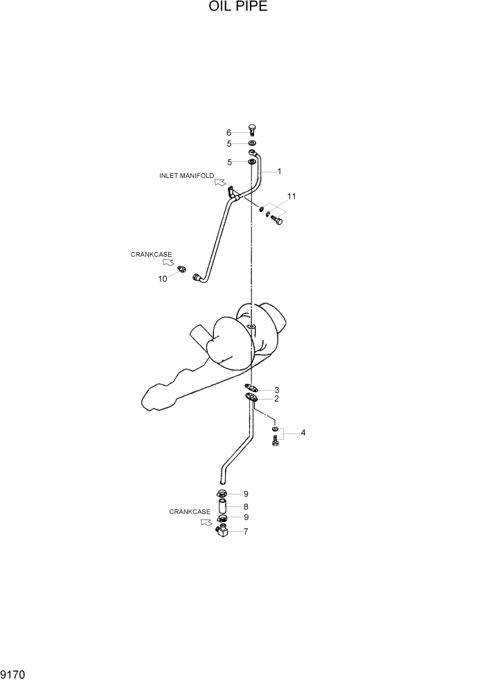 Схема запчастей Hyundai R110-7 - PAGE 9170 OIL PIPE ДВИГАТЕЛЬ БАЗА