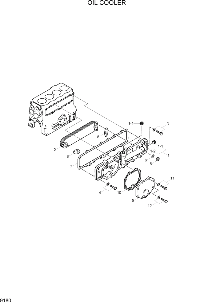 Схема запчастей Hyundai R110-7 - PAGE 9180 OIL COOLER ДВИГАТЕЛЬ БАЗА