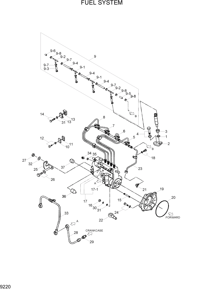 Схема запчастей Hyundai R110-7 - PAGE 9220 FUEL SYSTEM ДВИГАТЕЛЬ БАЗА