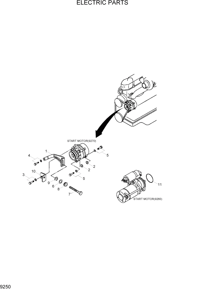 Схема запчастей Hyundai R110-7 - PAGE 9250 ELECTRIC PARTS ДВИГАТЕЛЬ БАЗА