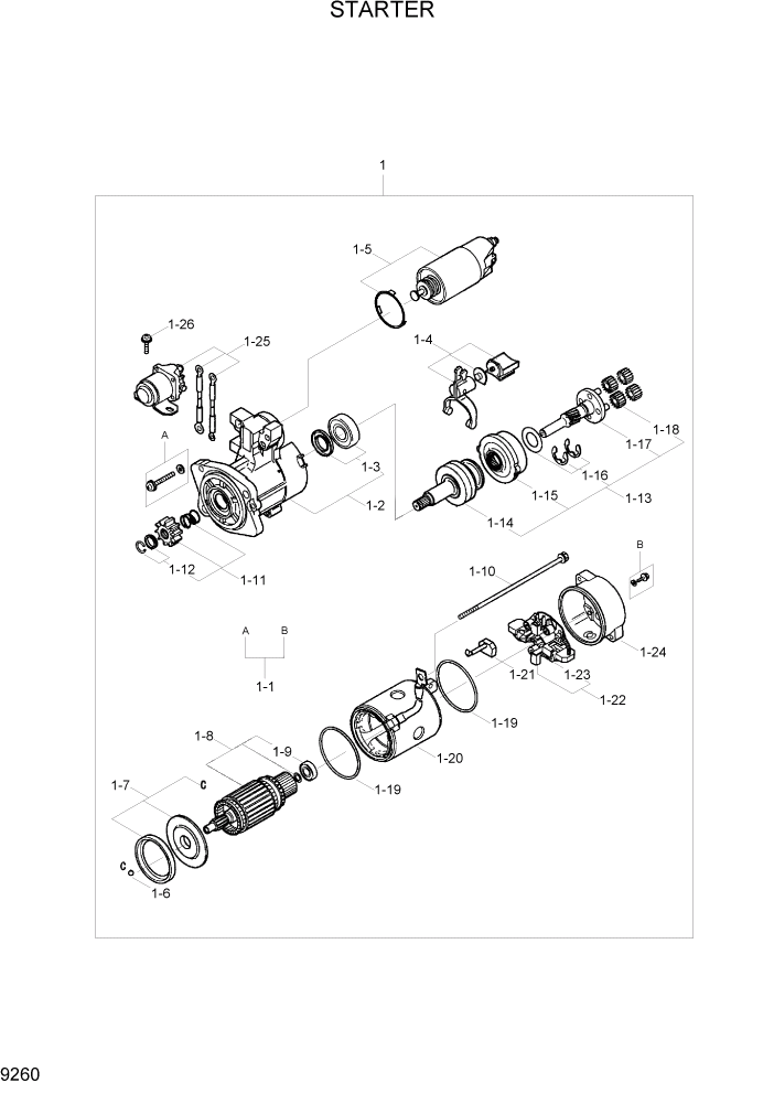 Схема запчастей Hyundai R110-7 - PAGE 9260 STARTER ДВИГАТЕЛЬ БАЗА