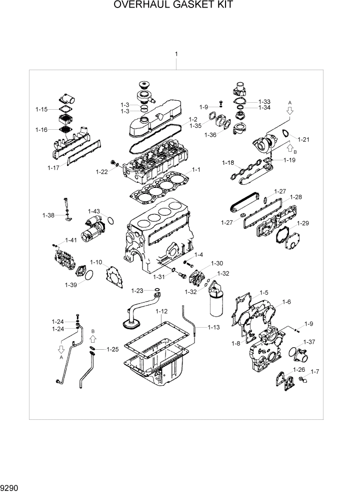 Схема запчастей Hyundai R110-7 - PAGE 9290 OVERHAUL GASKET KIT ДВИГАТЕЛЬ БАЗА