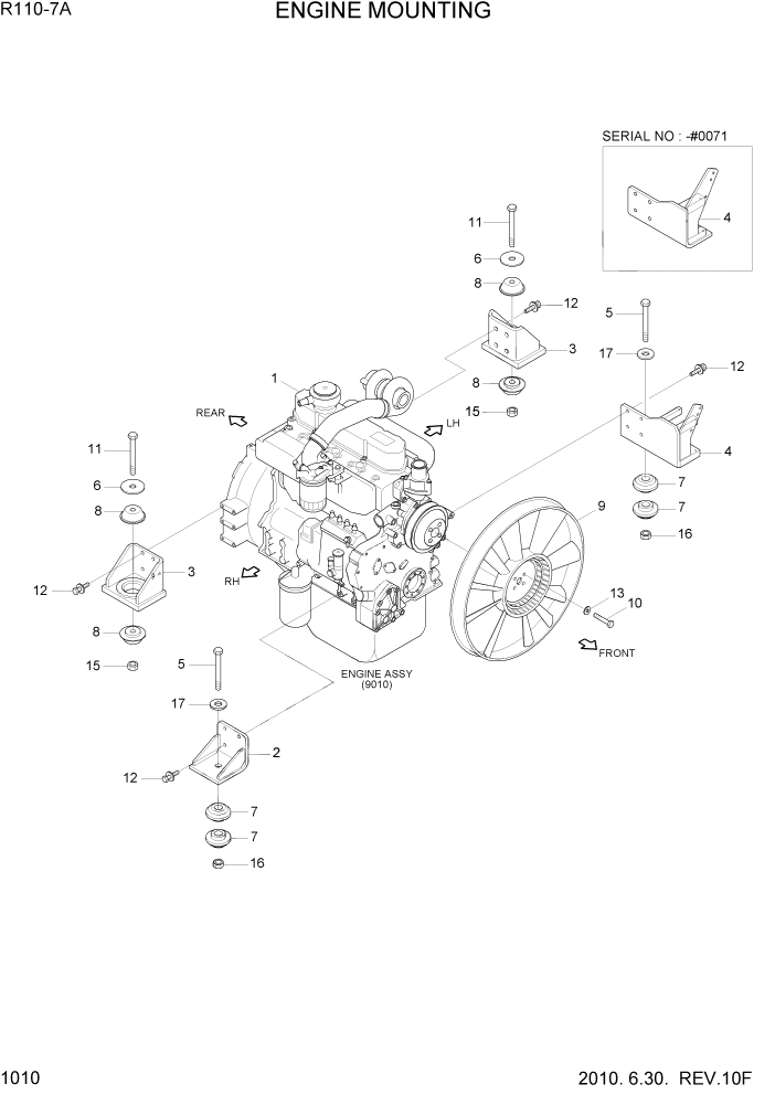 Схема запчастей Hyundai R110-7A - PAGE 1010 ENGINE MOUNTING СИСТЕМА ДВИГАТЕЛЯ