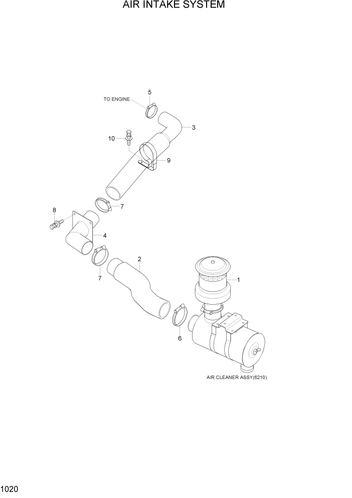 Схема запчастей Hyundai R110-7A - PAGE 1020 AIR INTAKE SYSTEM СИСТЕМА ДВИГАТЕЛЯ