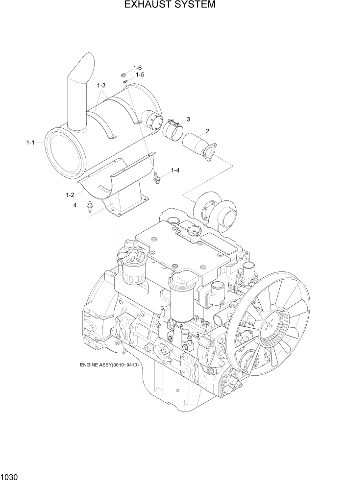 Схема запчастей Hyundai R110-7A - PAGE 1030 EXHAUST SYSTEM СИСТЕМА ДВИГАТЕЛЯ