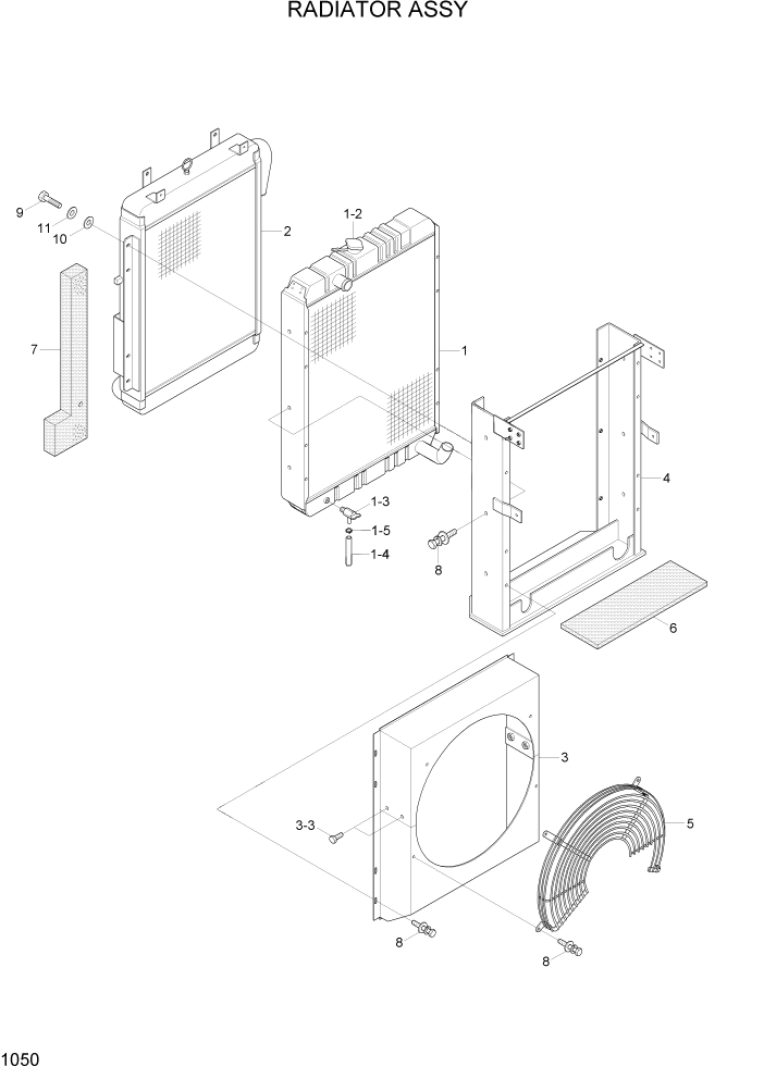 Схема запчастей Hyundai R110-7A - PAGE 1050 RADIATOR ASSY СИСТЕМА ДВИГАТЕЛЯ