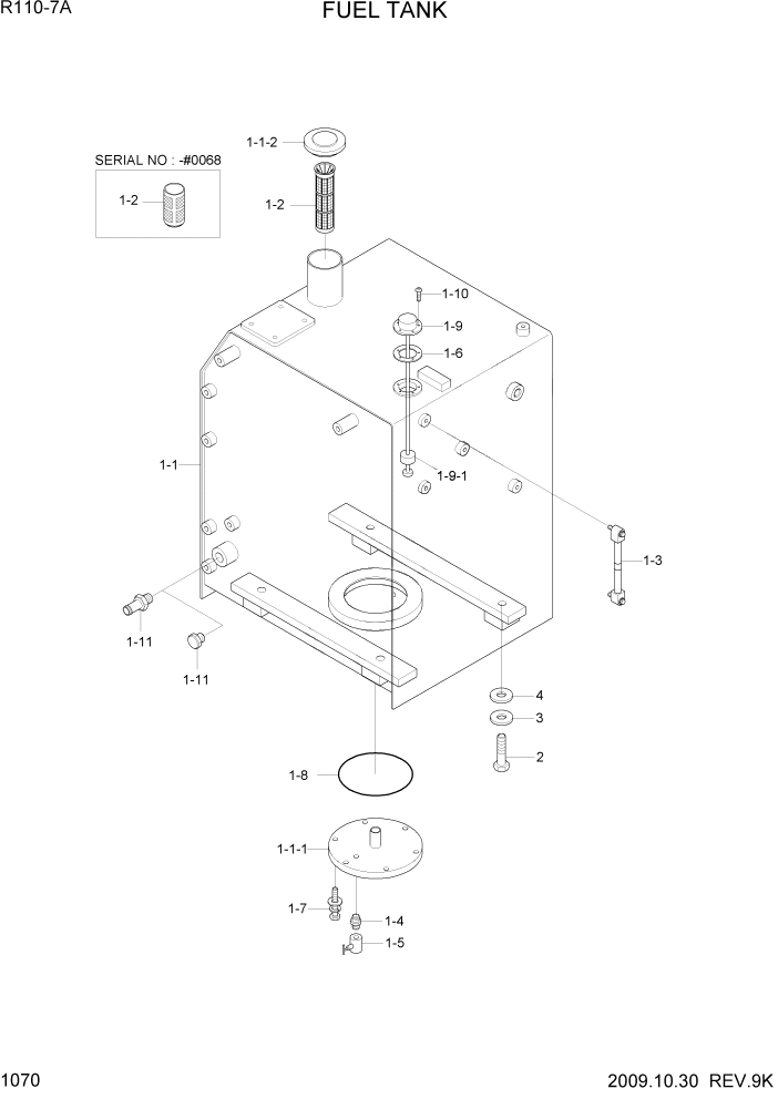 Схема запчастей Hyundai R110-7A - PAGE 1070 FUEL TANK СИСТЕМА ДВИГАТЕЛЯ