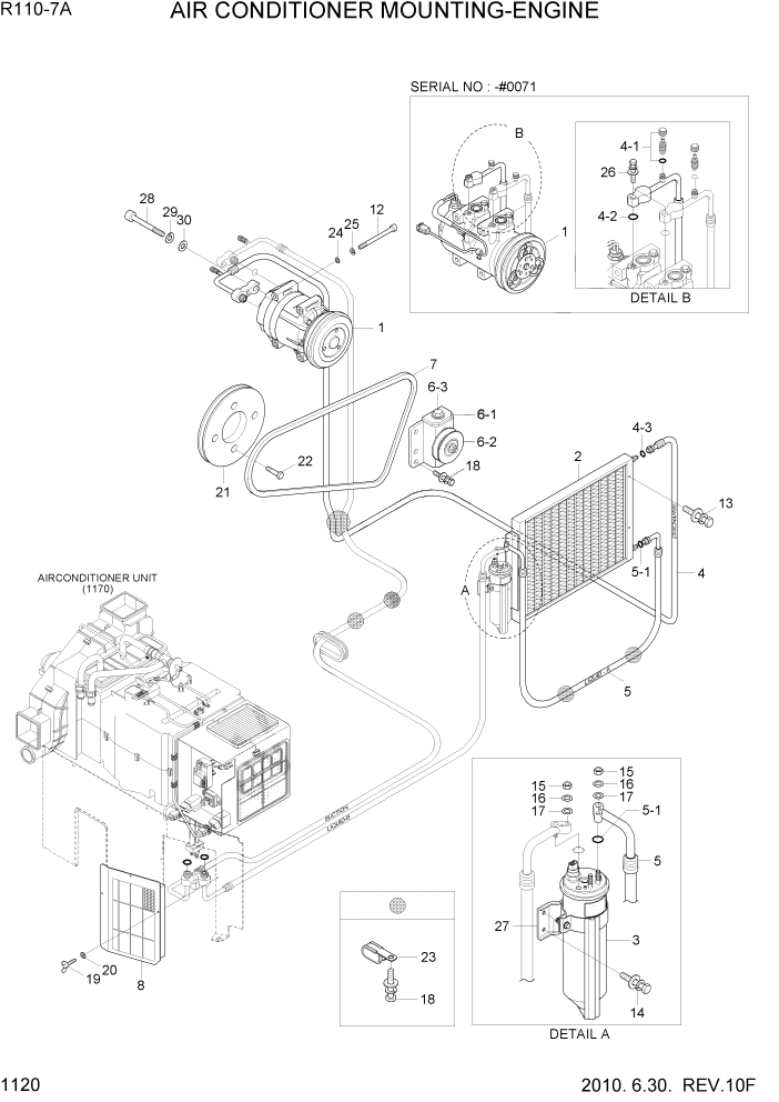 Схема запчастей Hyundai R110-7A - PAGE 1120 AIR CONDITIONER MOUNTING-ENGINE СИСТЕМА ДВИГАТЕЛЯ