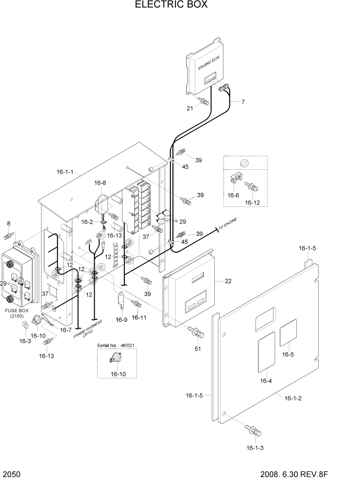 Схема запчастей Hyundai R110-7A - PAGE 2050 ELECTRIC BOX ЭЛЕКТРИЧЕСКАЯ СИСТЕМА